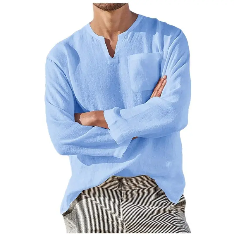 Men's Long Sleeve Beach Linen Shirt Swedish Collar Splice Sports Style Pure Color Not Easy to Deform Summer 2015 Fashion view 4