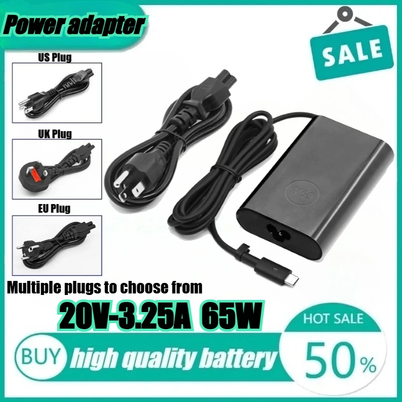 

65W 20V 3.25A USB Type C Laptop Adapter for Dell Latitude 7420 7370 7275 5285 5420 7320 7410 5179 7390 5320 Power Supply Charger