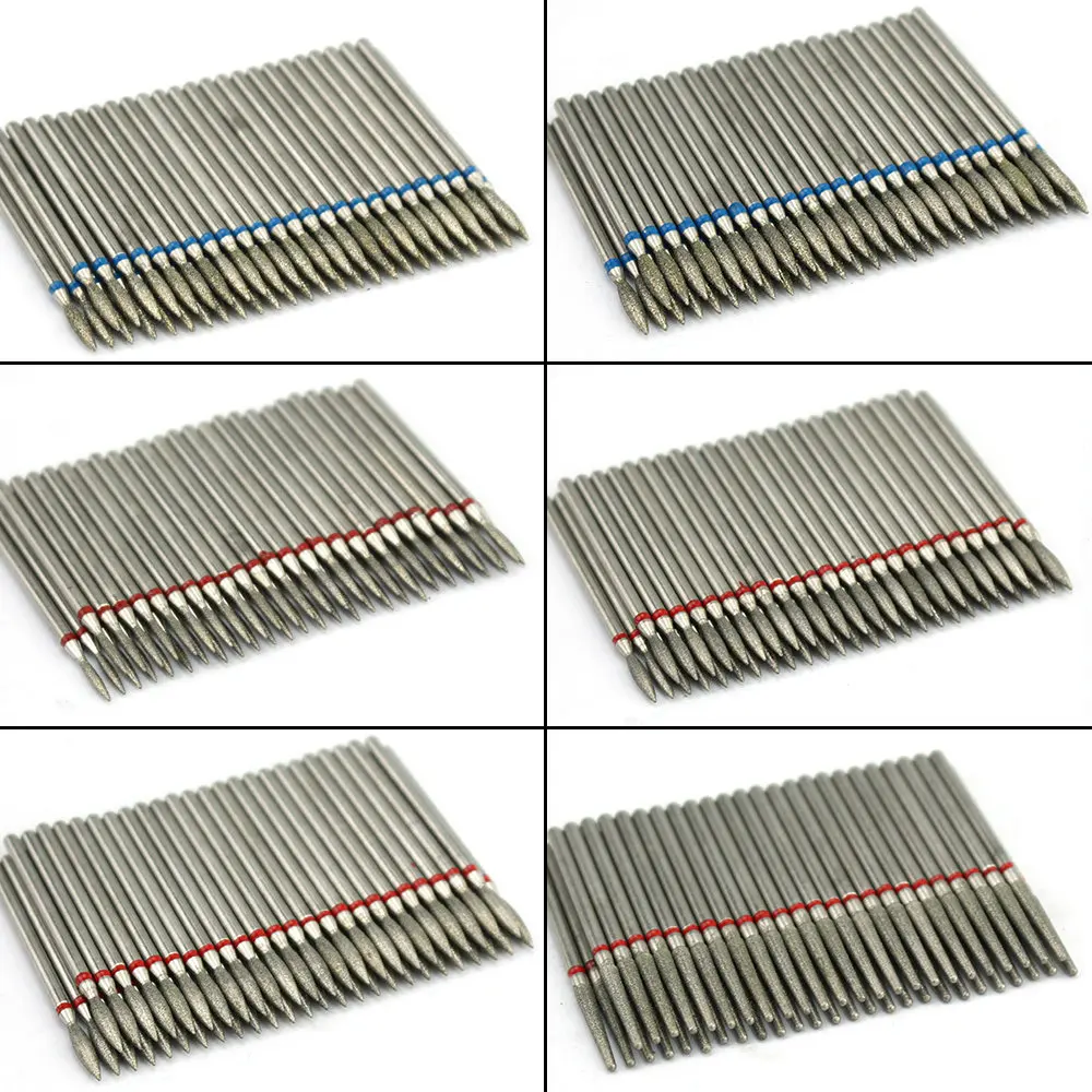 50個/セット ネイルドリルビット ダイヤモンドミリングカッター マニキュア用電動ツール ネイルファイル ジェル除去 バリ取り ネイル機器アクセサリー