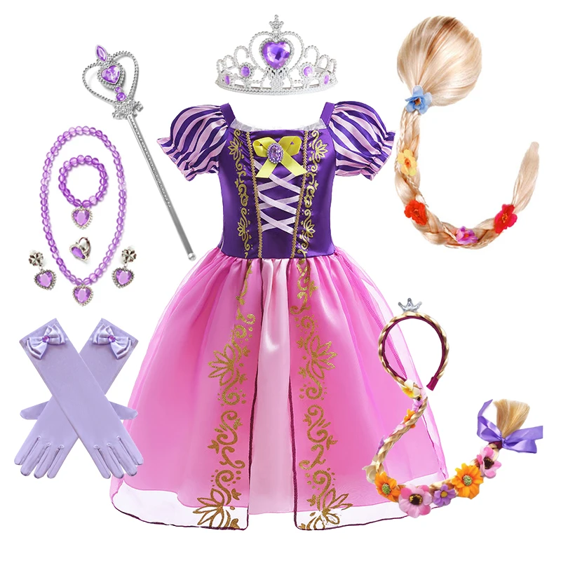 Rapunzel fantasia cosplay para meninas, vestido de princesa para crianças, festa de aniversário roxo e rosa, fantasia infantil, 2024