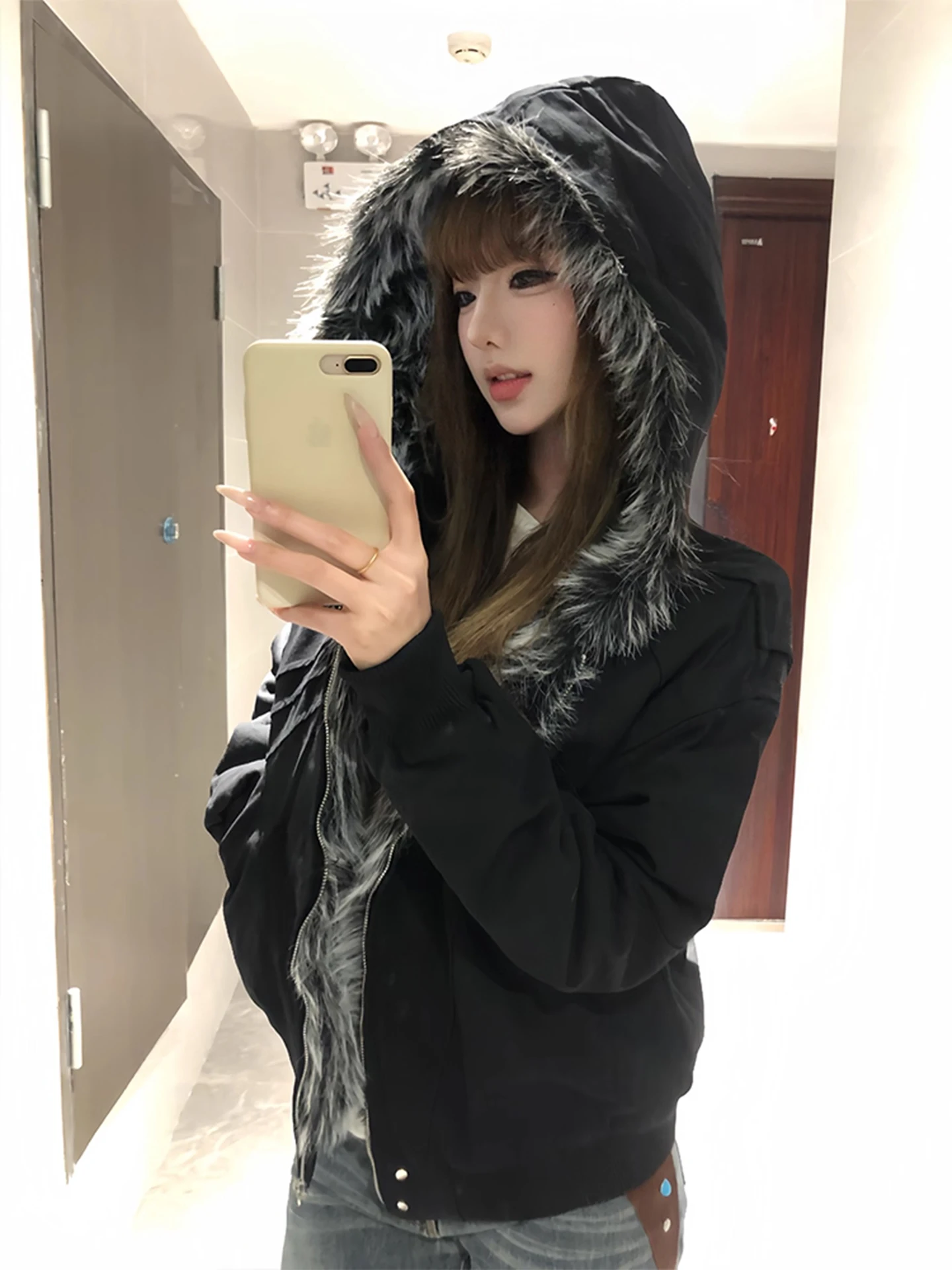 

Bla Deconstructed Hooded Cotton Jaet Men's Winter Canvas Coat Fce Lined Warm Fur Collar Cotton Clothing