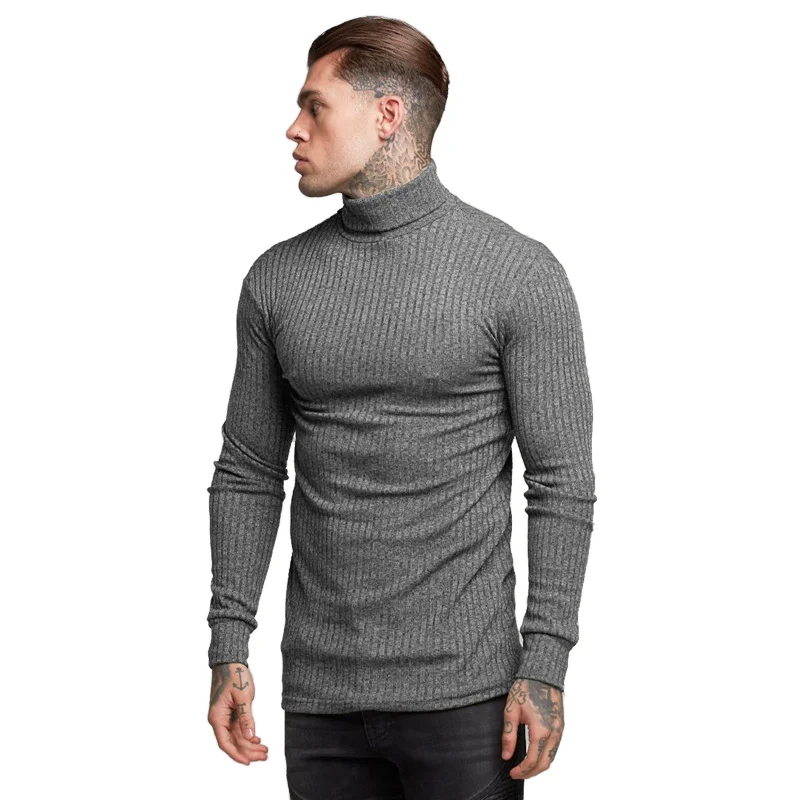 

Slim fitness quick dry gym sporty long sleeved men's high neck sweaters casual turtleneck sweater spring pullover