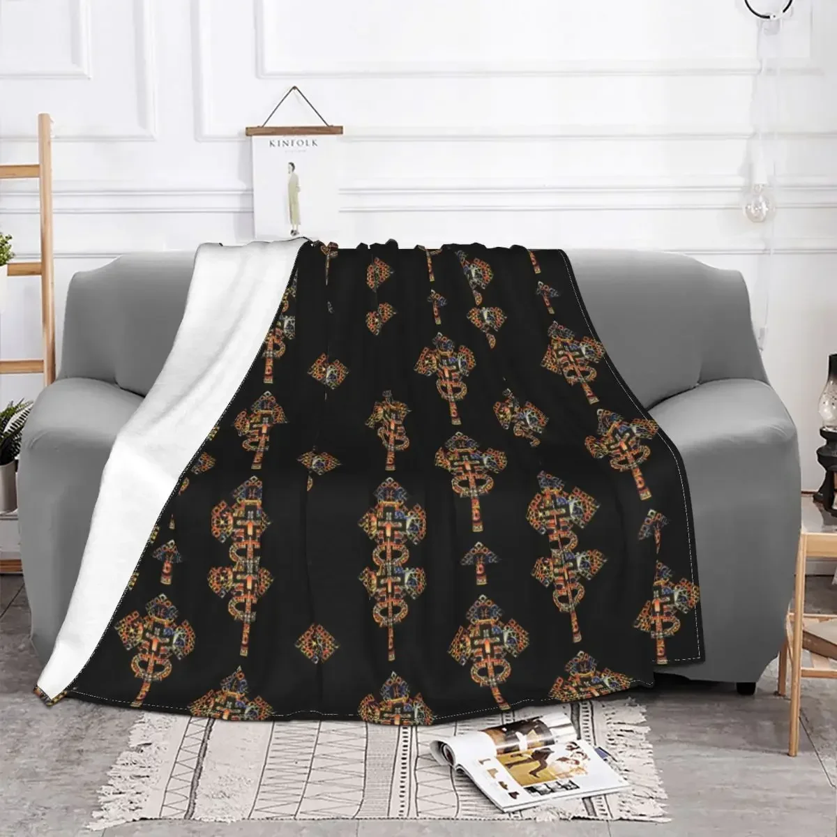 Ethiopian Cross Blanket Flannel Spring Autumn Art Empire Abyssinia Portable Ultra Soft Throw Blankets for Home Travel Rug Piece