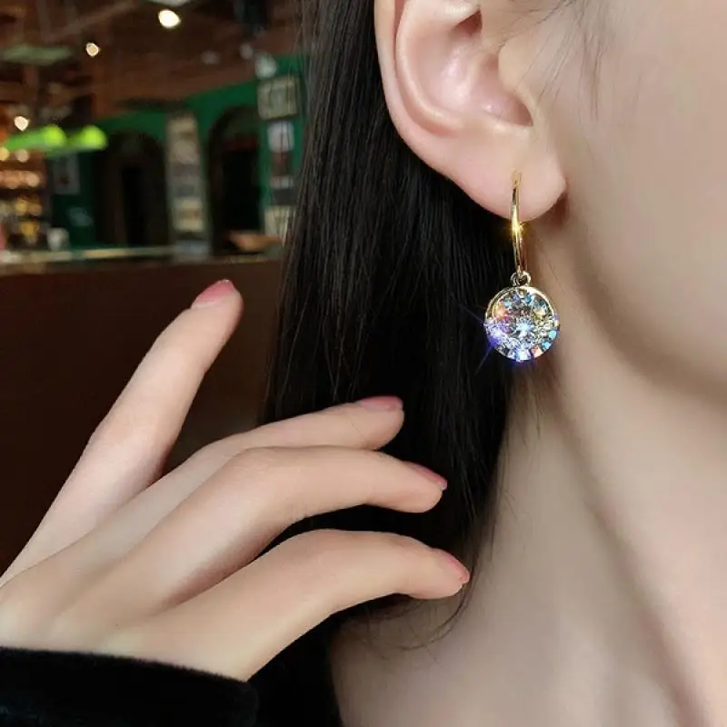 Fashion Super Flash Crystal Rhinestones Earrings for Women Temperament Personality Earrings Anniversary Gift Jewelry Pendientes