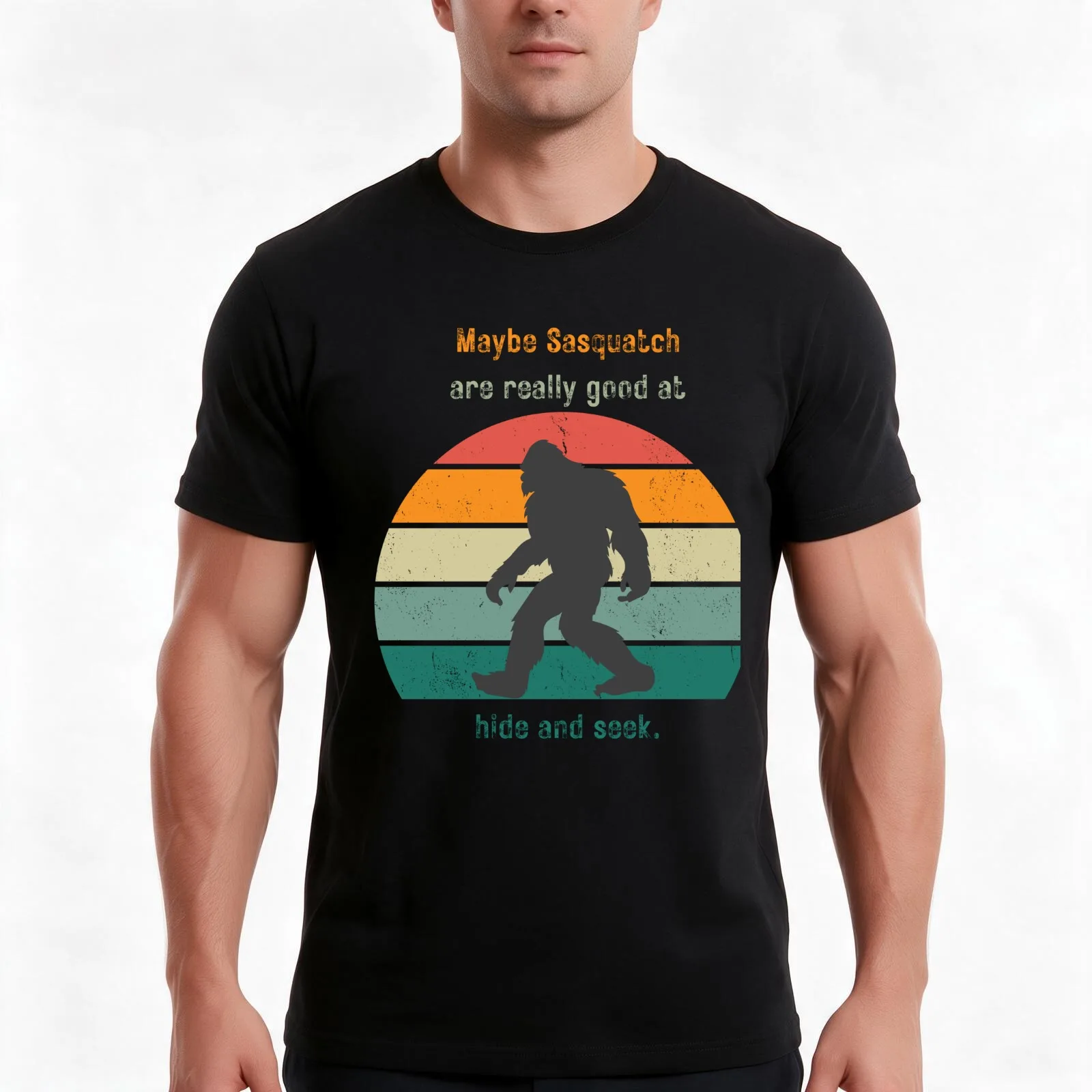 Bigfoot. Good at hide and seek. cryptids T-Shirt, Summer Casual Cotton Tee, Oversized Streetwear Tops, Vintage Graphic Print