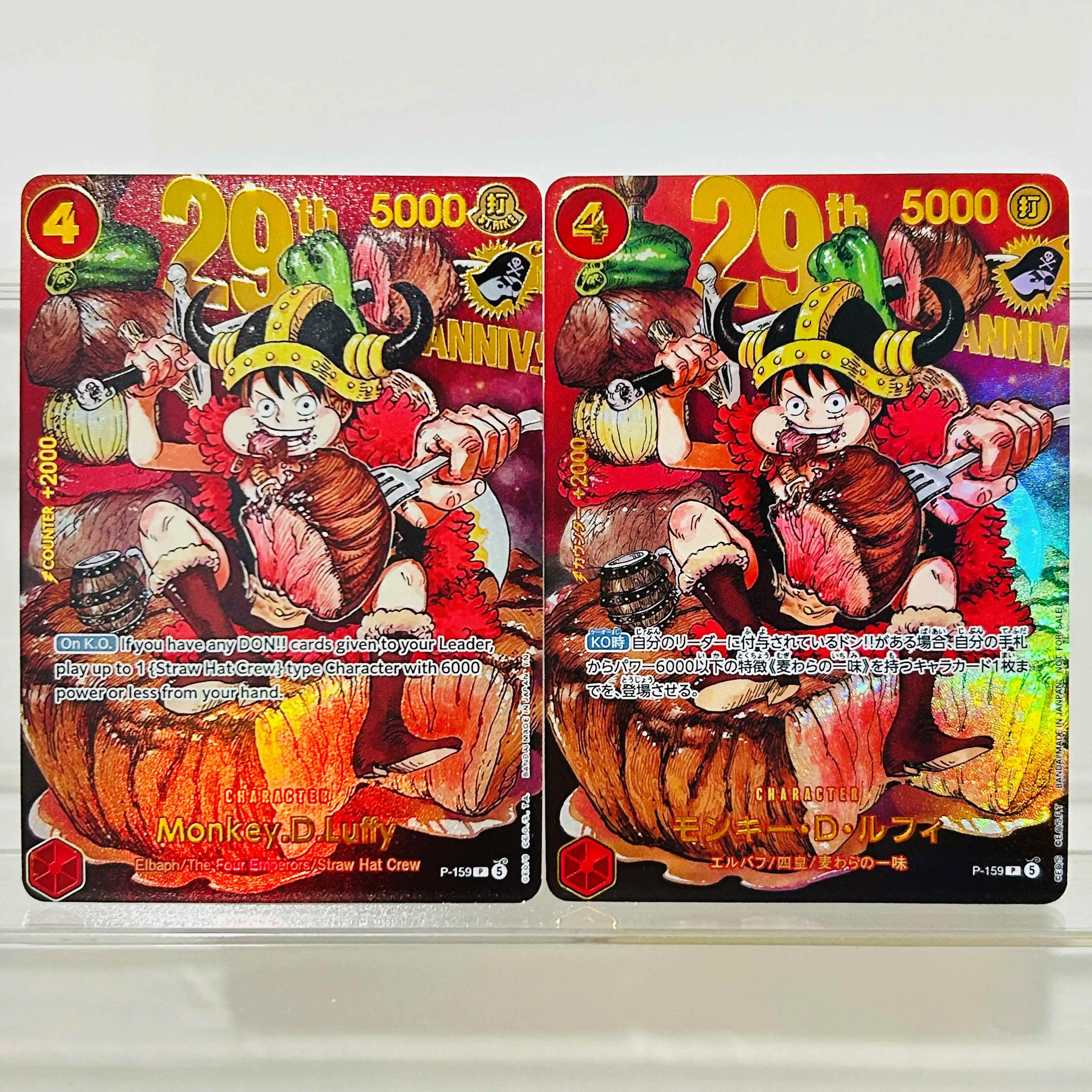 One Piece Luffy P-159 2 Stück Goldfolien-Textur DIY Karten Englische & Japanische Version Premium Anime Sammelkarten