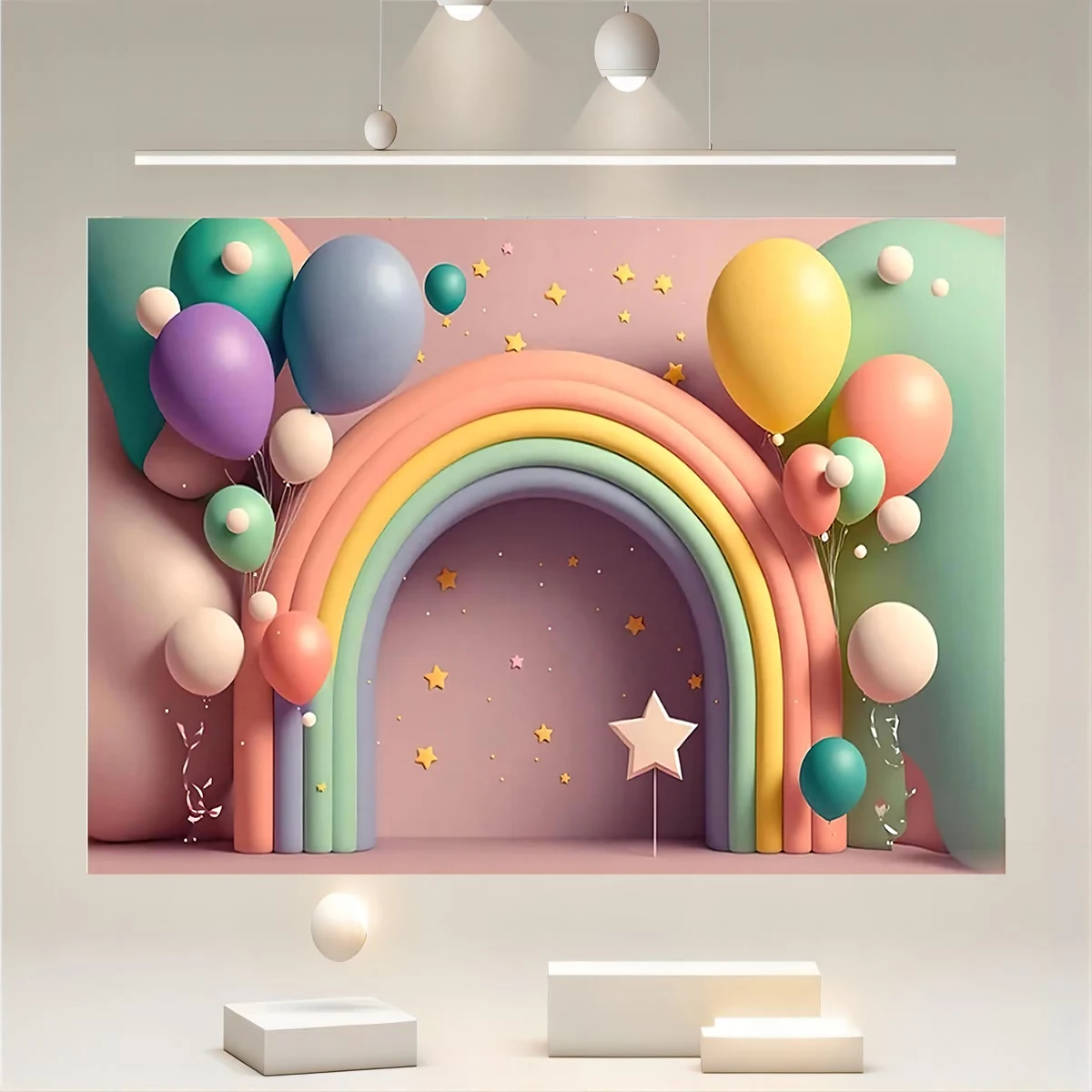 Rainbow arched balloon Venus shaped children's newborn birthday photo party cake decoration background photography studio