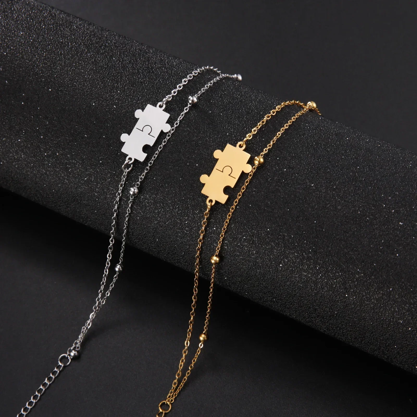 Fashion Women's Bracelet Stainless Steel Gold Color Puzzle Charm Adjustable Chain Link Bracelets Jewelry Gift for Lover