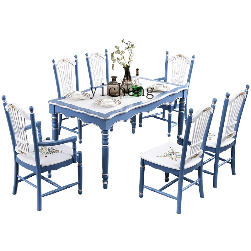 

ZK Solid Wood Dining Tables and Chairs Set Dining Table Household Western-Style Dining Table Rectangular 6-Person Table