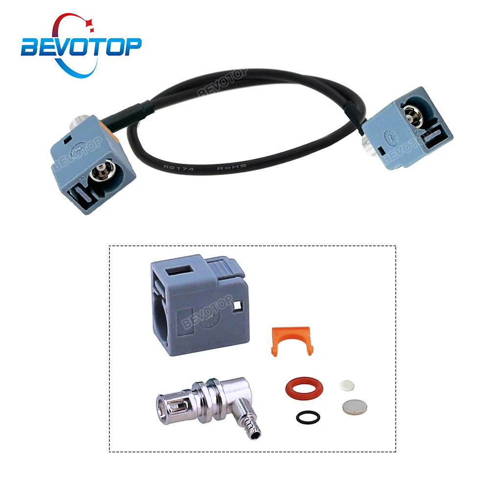 1PCS Grey Waterproof Fakra Code G Female Right Angle R/A 90° to R/A 90° Jack Fakra Jumper RG174 Pigtail Line BEVOTOP Auto Cable