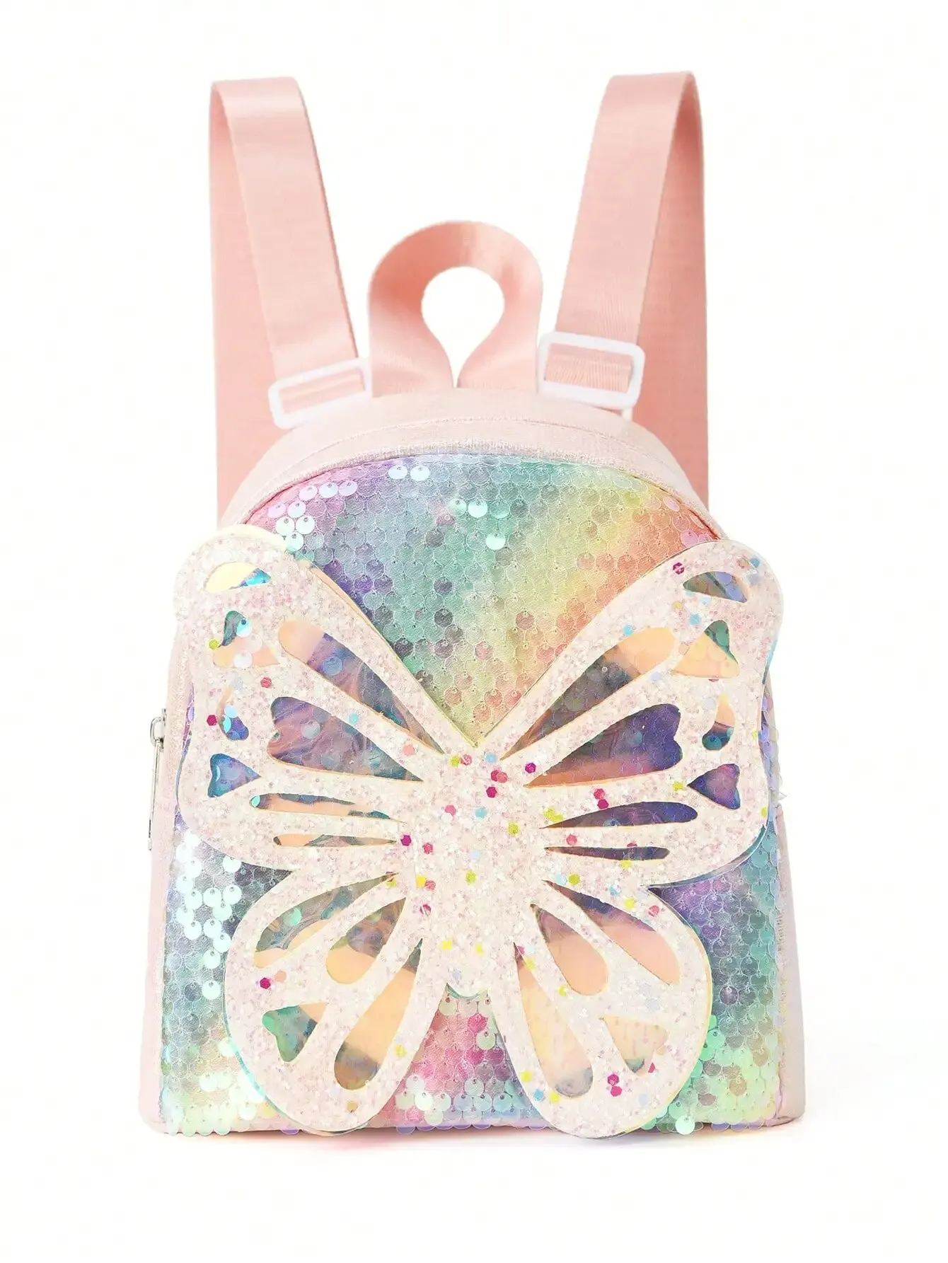 1pc Cute Butterfly Colorful Sequin Backpack For Girls, For Kindergarten Primary School Students, Daily Use, Holiday Gift