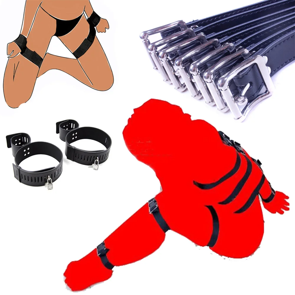PU Leather/Nylon 7 Straps Bandage Adjustable Rope Set BDSM Leg Wrist Cuffs Restraints Belt Body Harness Slave  Sex Toys
