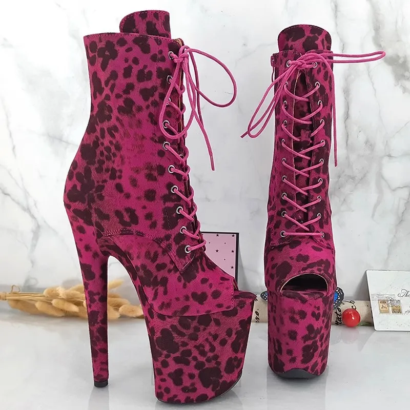 

Auman Ale New 20CM/8inches Leopard Upper Sexy Exotic High Heel Platform Party Women Peep Toe Ankle Boots Pole Dance Shoes 180