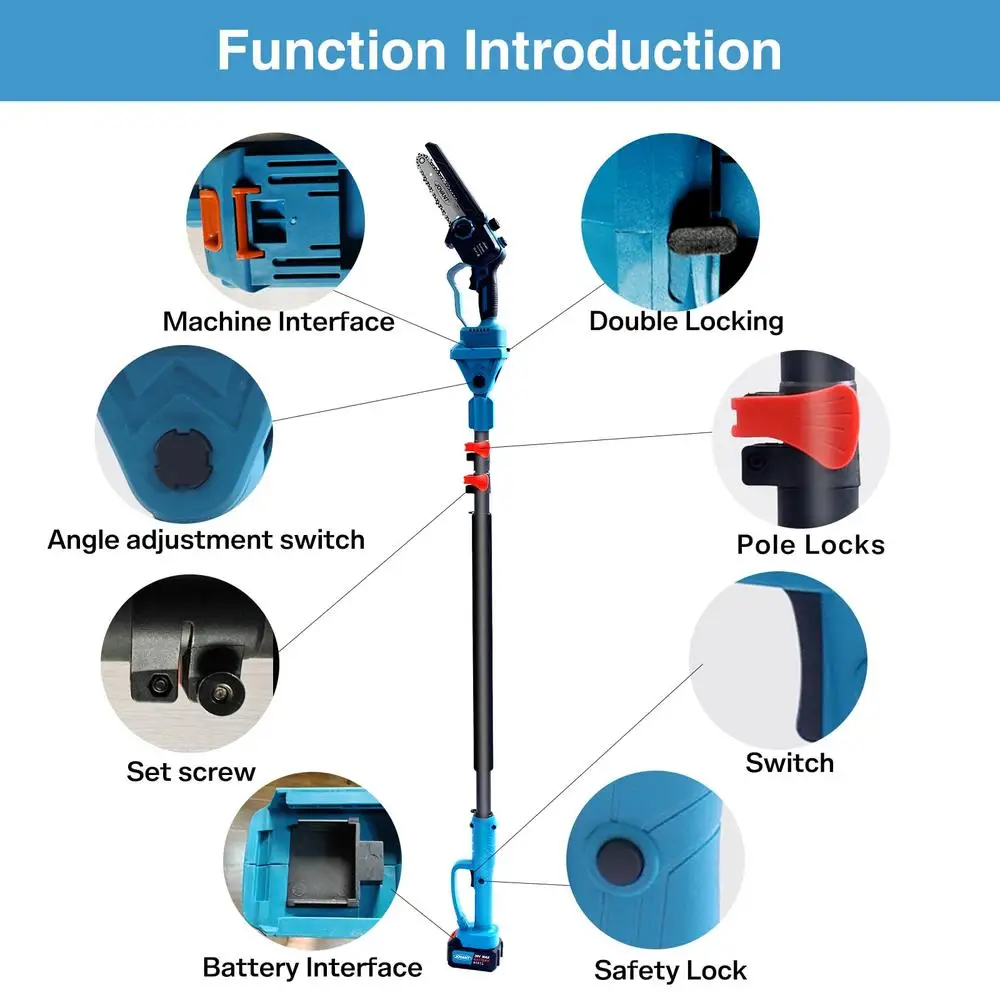 電気コードレスポール剪定ばさみとポールソー、15フィートのリーチポールを備えたツリートリミング、3 in 1