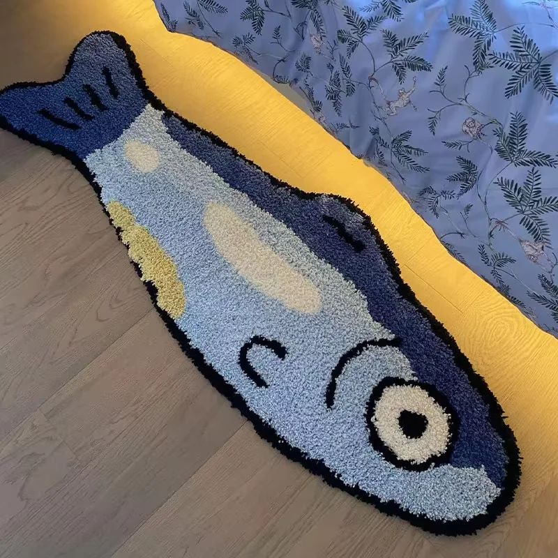 Vikama salgado forma de peixe criativo tapete imitação de caxemira quarto cabeceira tapetes à prova dwaterproof água antiderrapante tapete do banheiro