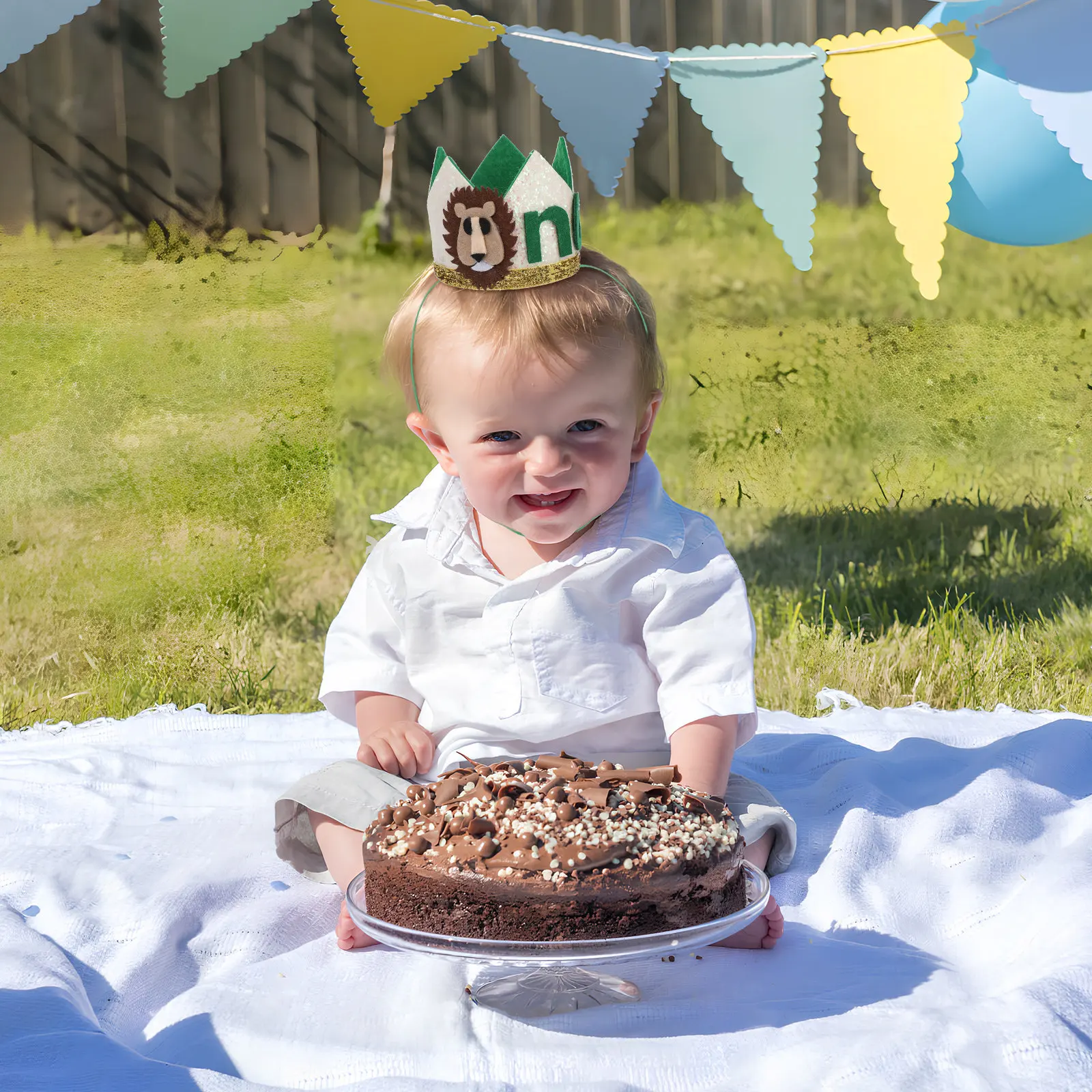 

Baby Birthday Lion Crown First Birthday Hat Jungle Theme Elastic Band Toddler Party Decoration Photo Booth Props