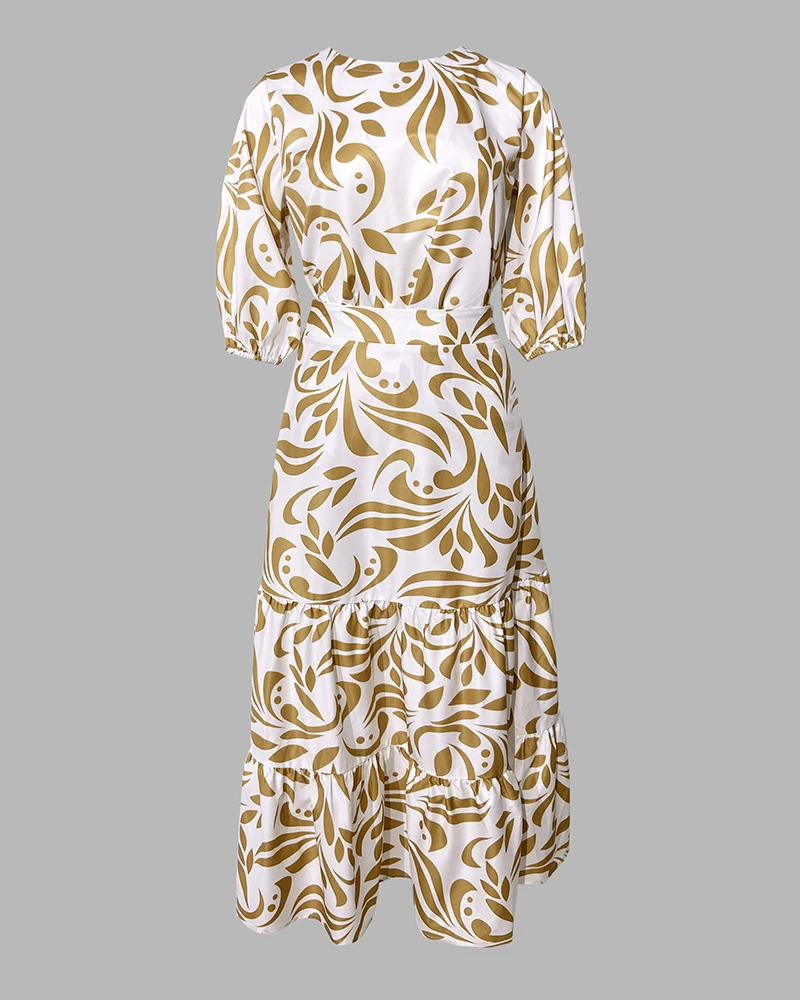 

Укороченный топ с пышными рукавами и цветочным принтом, юбка-миди с высокой талией и оборками, комплект из 2 предметов, женский повседневный пояс в комплект не входит