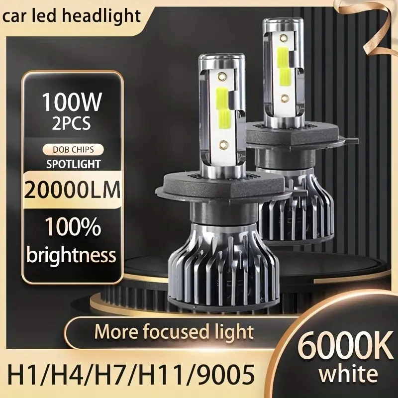 2pcs 20000LM H4 Turbo Car Headlight 72w H7 Led Lights H11 LED Bulb H8 H9 9005 HB3 9006 HB4 6000K Auto fog Light 12V Auto Lights