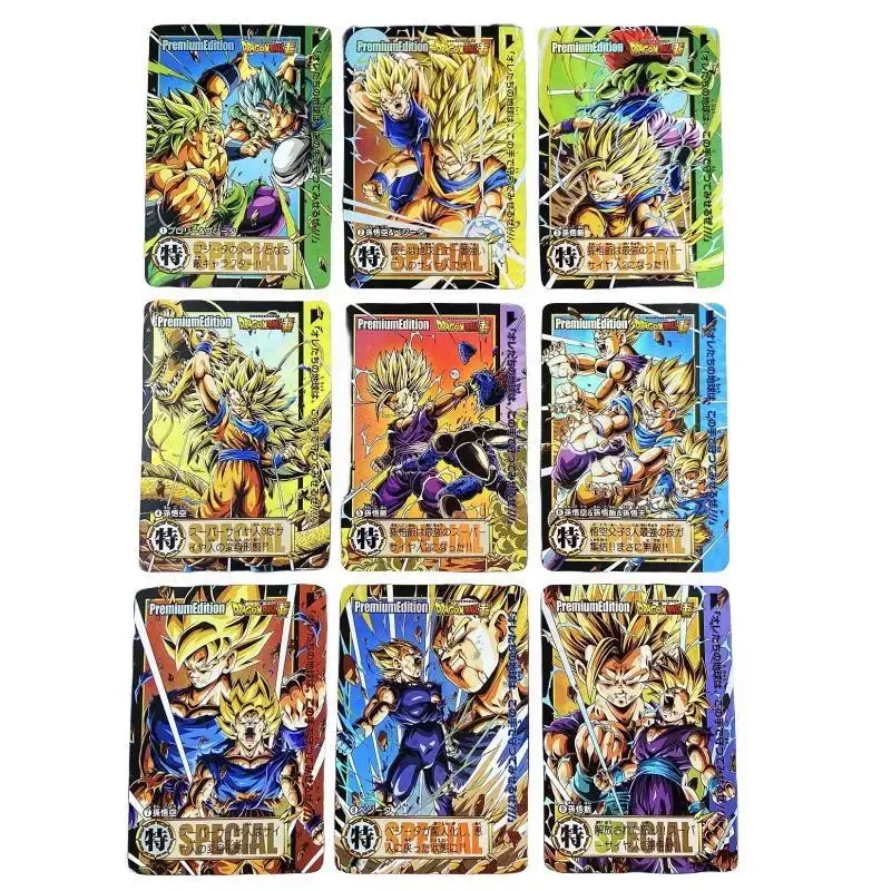 9Pcs/set Dragon Ball Son Goku Son Gohan Self Made Japanese Anime Game Characters Classic Series Color Flash Collection Card Toy