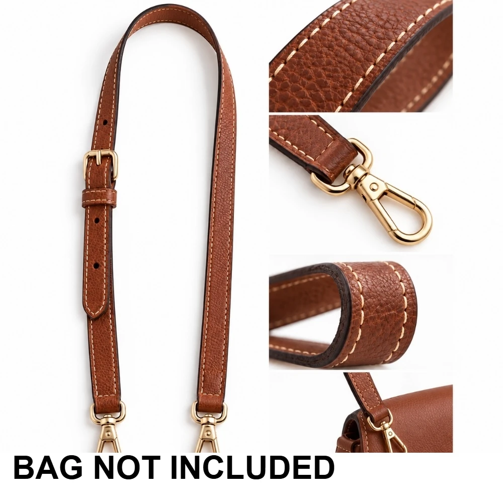 Adjustable Leather Crossbody Bag Strap with Connector Tabs and Metal Clasps for Dumpling Purse, Classic Colors