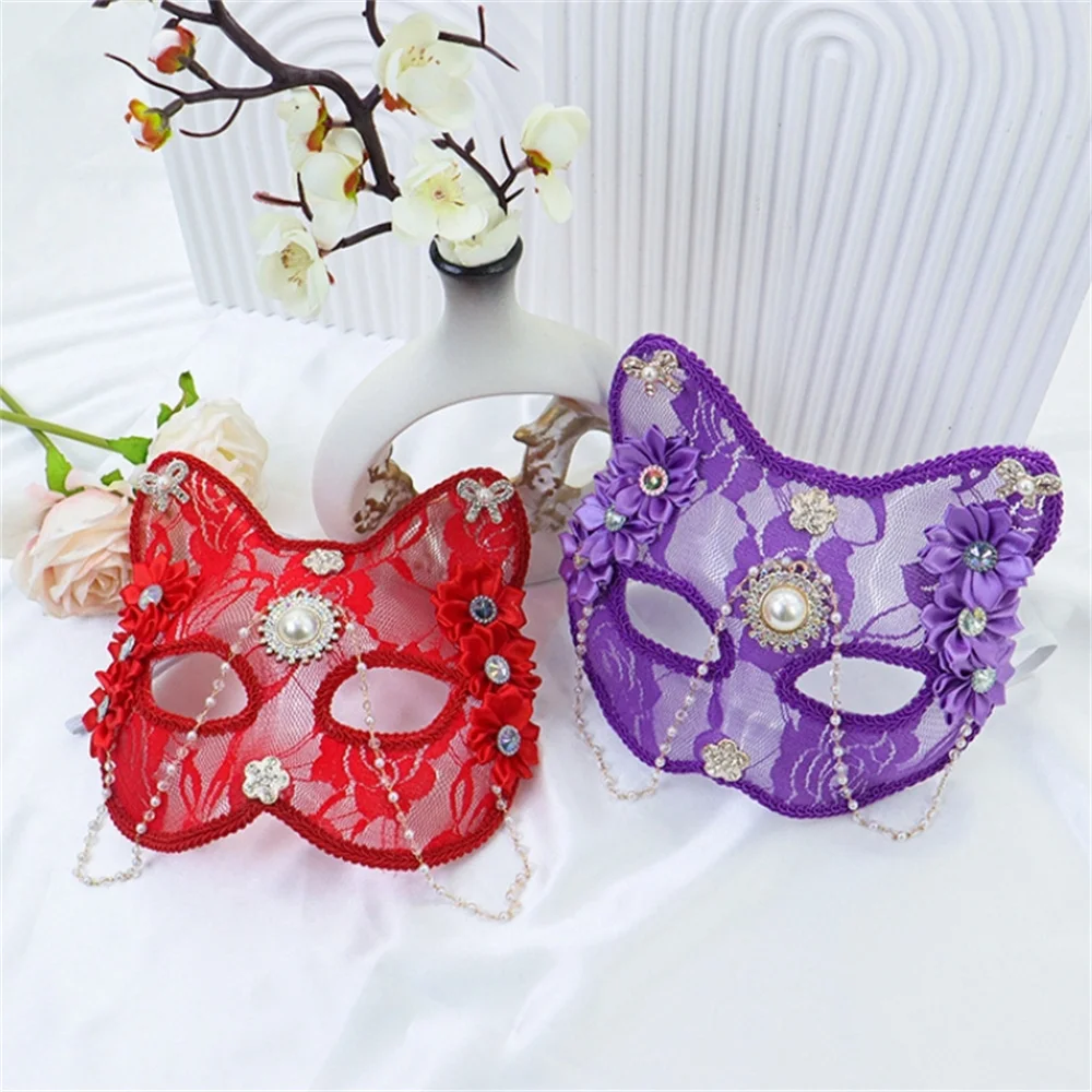 Cat Face Lace Mask para Senhoras e Meninas, Sexy Meia Face Máscaras, Halloween Costume Props, Masquerade Cosplay, Holiday Party