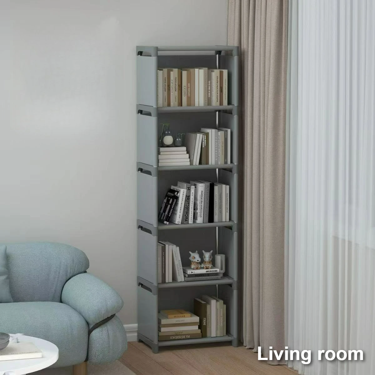 Nueva estantería, armario de almacenamiento simple para sala de estar, estante de almacenamiento multicapa a prueba de polvo para dormitorio y estudio, ahorra espacio, gris