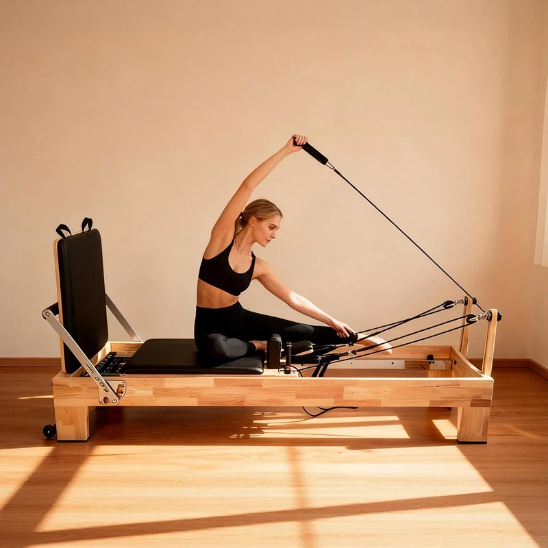 

Thai Rubberwood Pilates Reformer Commercial Adjustable Portable Load-Bearing Multifunction Durable Pilates Equipment