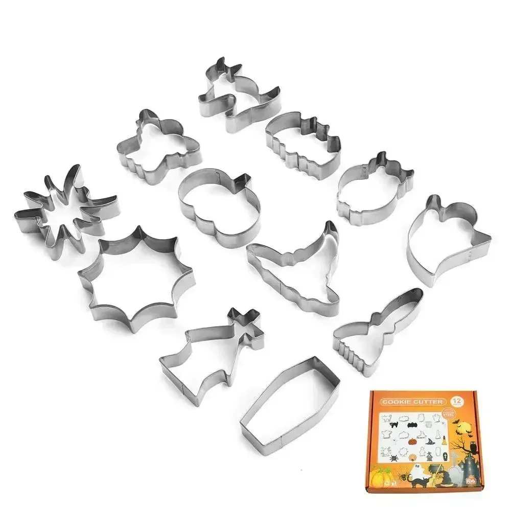 

12PC Halloween Stainless Steel Cookie Mold Bat Shape Baking Tool Cake Decor Printing Mold Kitchen Pastry DIY Craft Supplies