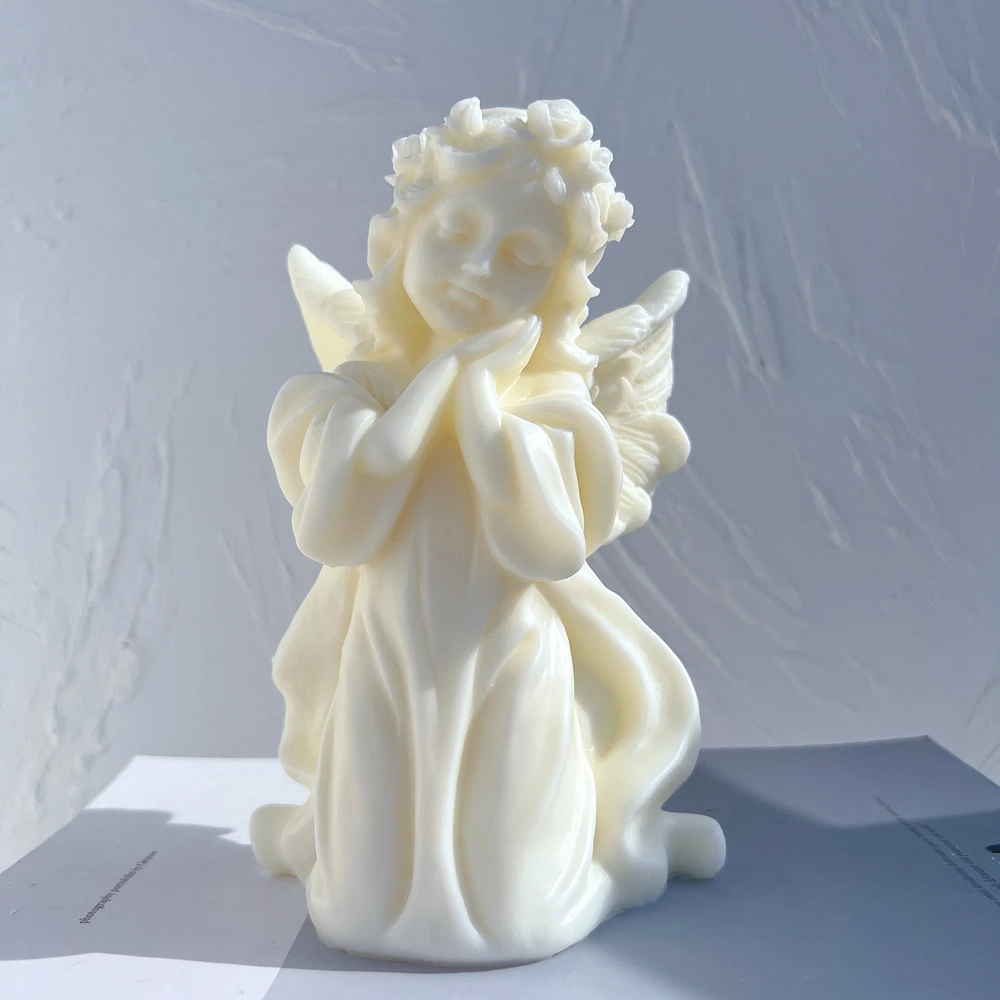 Prayer Angel Figurine Silicone Mold Art Sculpture Soy Wax Candle Mould Cherub Praying Peace Angel Statue Gardening Crafts