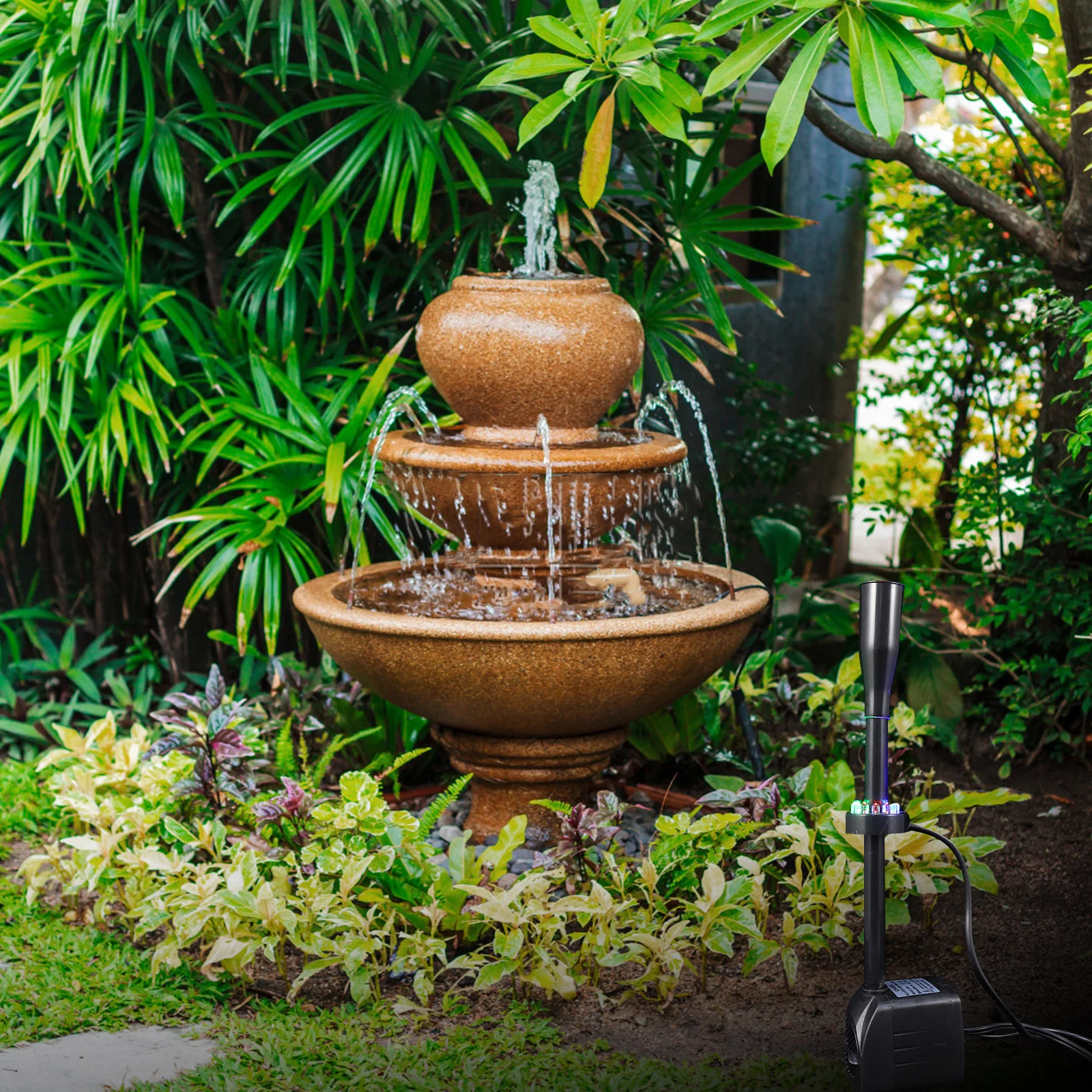 1 قطعة أضواء ملونة مضخة مياه غاطسة سوداء لخزان الأسماك حديقة بركة الطيور حمام نافورة Led #1