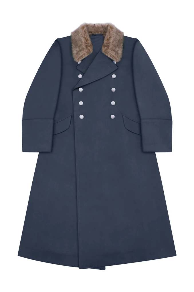 GUGH-004 الحرب العالمية الثانية الألمانية Luftwaffe ضابط الفراء الاصطناعي طوق الجبردين معطف Greatcoat