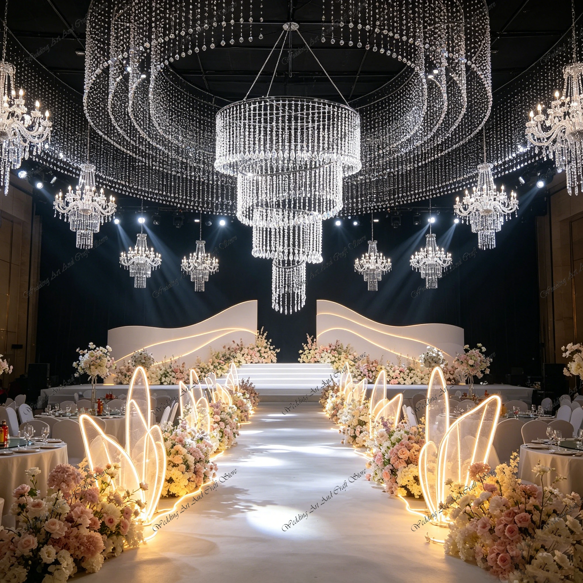 

6pcs f30 100cm Wedding Props Wedding Ceiling Decoration Acrylic Beaded Chandelier Crystal Curtain Pendent (no light )ivy972
