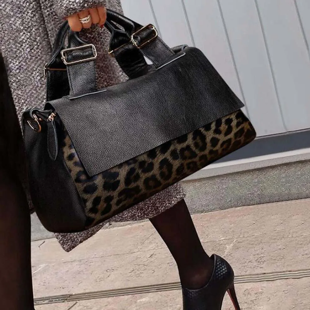 Torebki damskie z prawdziwej skóry, torba biurowa ze skóry bydlęcej w kształcie lamparta z długim paskiem, luksusowe torby na ramię typu crossbody