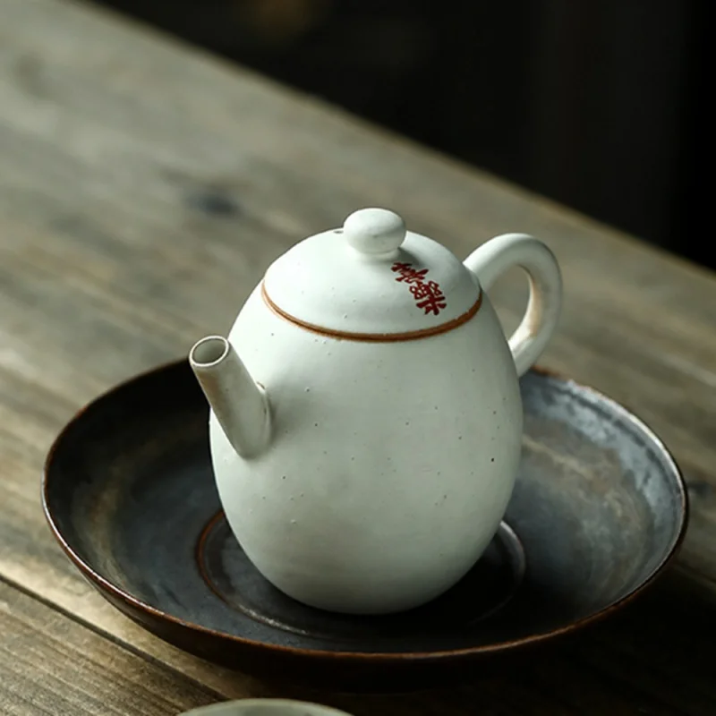 ★Jingdezhen Ceramic Teapot Handmade Coarse Pottery Powder Opening Piece Calligraphy Pot Grass Wood Gray Glaze Teapot Calligraphy