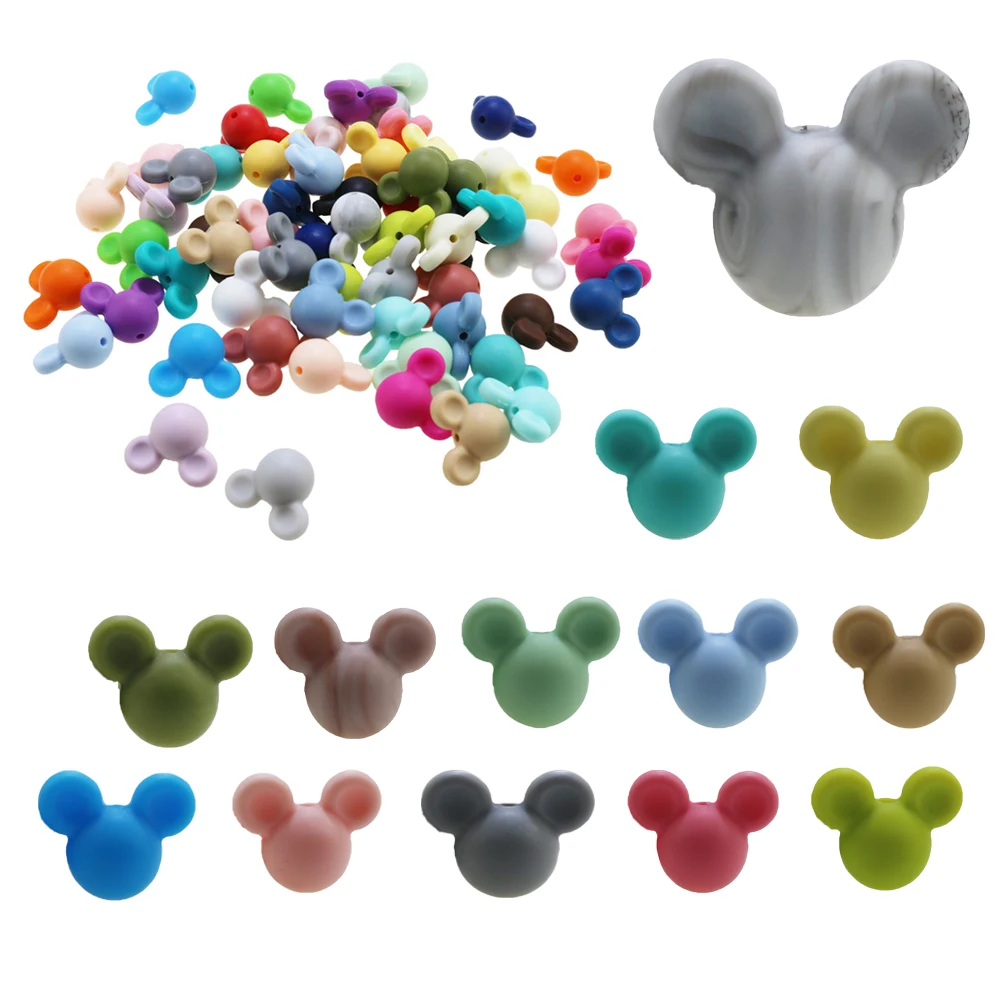 50pcs Mickey Baby Teething Beads Food Grade Cartoon Mouse Shape Beads For Necklaces BPA Free Baby Teether Toy Nursing