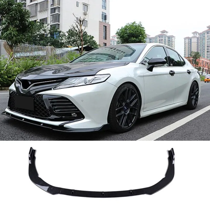 3PCS ABS Gloss Black or Carbon Look Front Bumper Lip Splitter Spoiler  FOR TOYOTA Camry 8th  2018 -2021