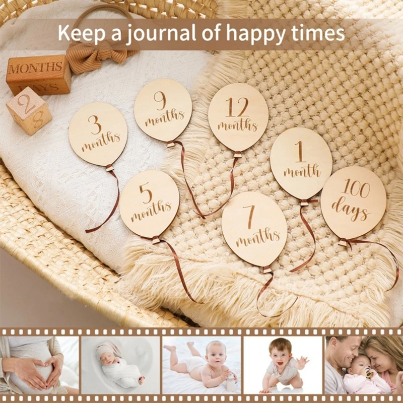 

Baby Balloon Milestone Number Monthly Memorial Month Card Newborn Baby Wooden Engraved Age Photography Accessories Birthing Gift