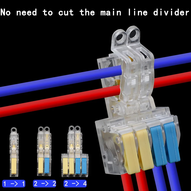 Bloco terminal divisor tipo t, conector rápido de fio 5/10 peças, plugue livre de quebra e aplicação de tração para eletrodomésticos elétricos