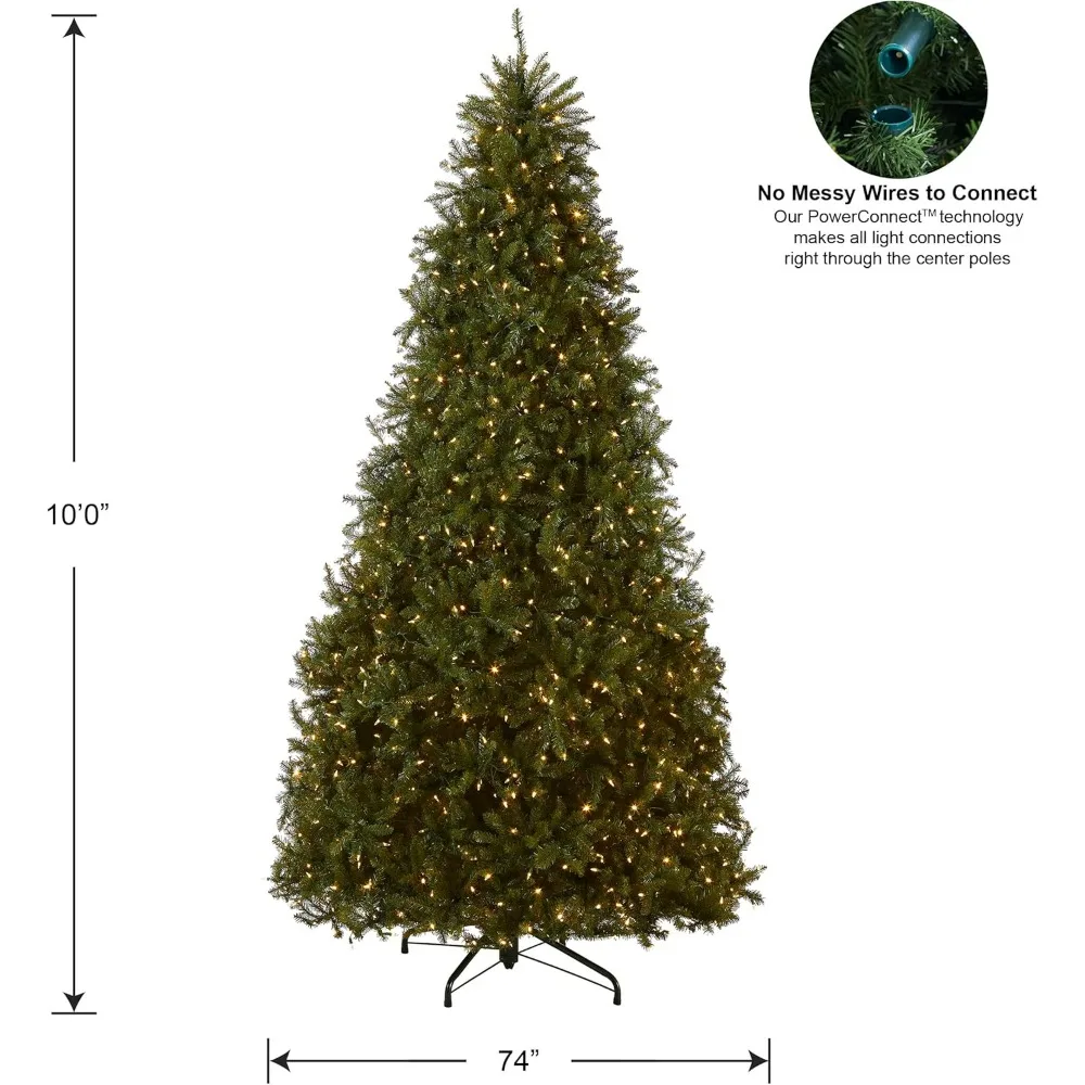 Pre-Lit Artificial Full Christmas Tree, Green, Dunhill Fir, Dual Color LED Lights, Includes PowerConnect and Stand, 10 Feet