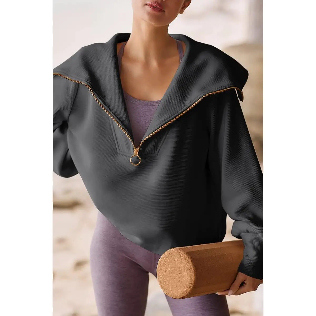 Moletom feminino com zíper de lapela longo sve street sle cor algodão 00% outono faion top quali vestuário