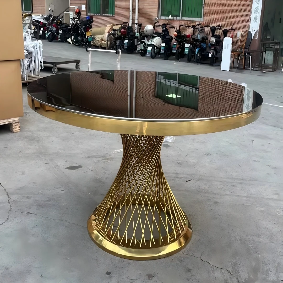 

Wedding Event Dining Table Hotel Furniture Stainless Steel Metal Base Round Tables Latest Wedding Furniture