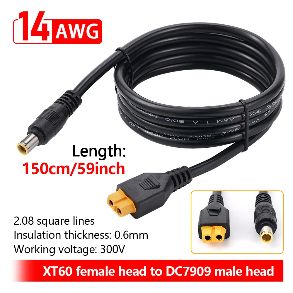 8mm to XT60 Power Cable 14AWG 1.5m DC7909 Male  Female Adapter Cable for Solar Panel Portable Power Station Solar Generato