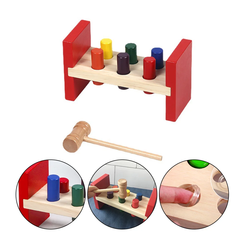 1Set Wooden Kids Whack Hammering Pounding Game Educational Plaything Develop Coordination Strength Promote Early Cognitive