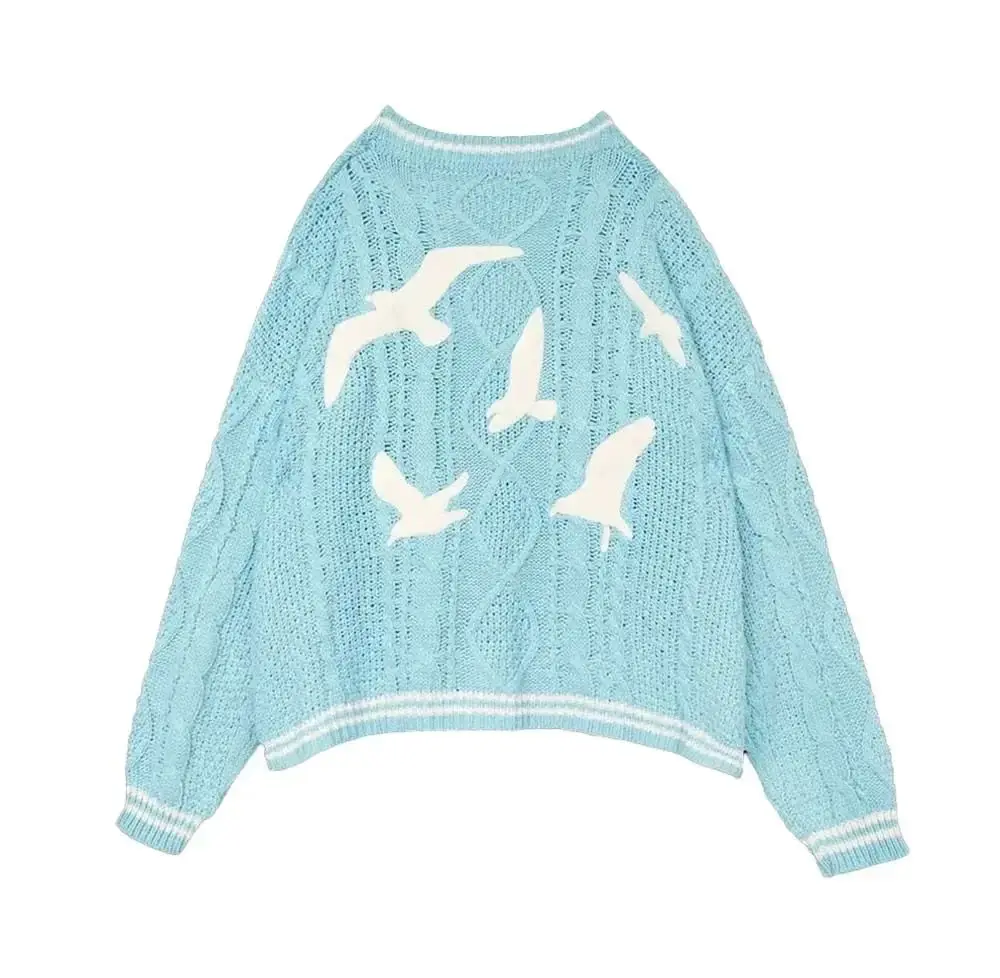 

New Blue 989 Women's Cardigan Bird Embroidery Special Knit een Fiber Fabric Autumn Season Ladies Sweater