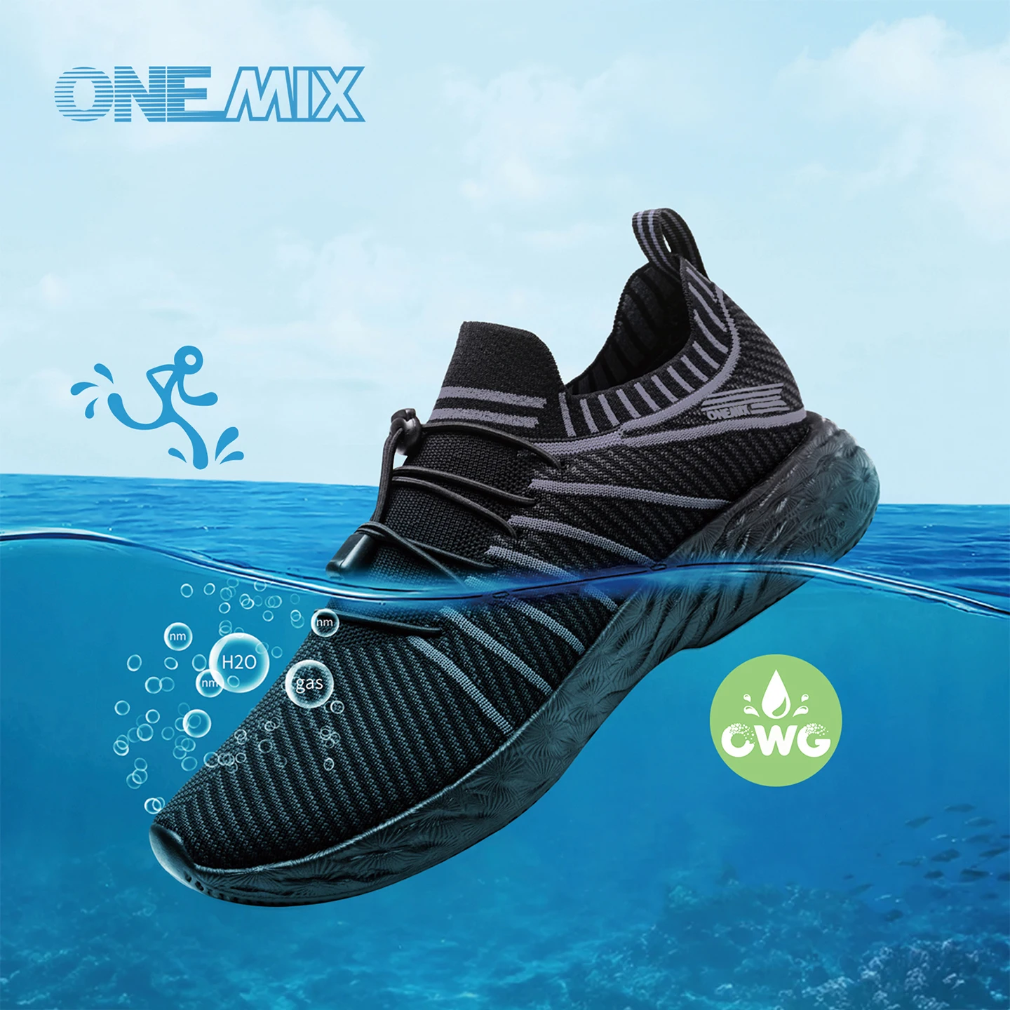 ONEMIX New Black Running Shoes for Men Waterproof Breathable Training Sneakers Male Outdoor Anti-Slip Trekking Sports Shoes