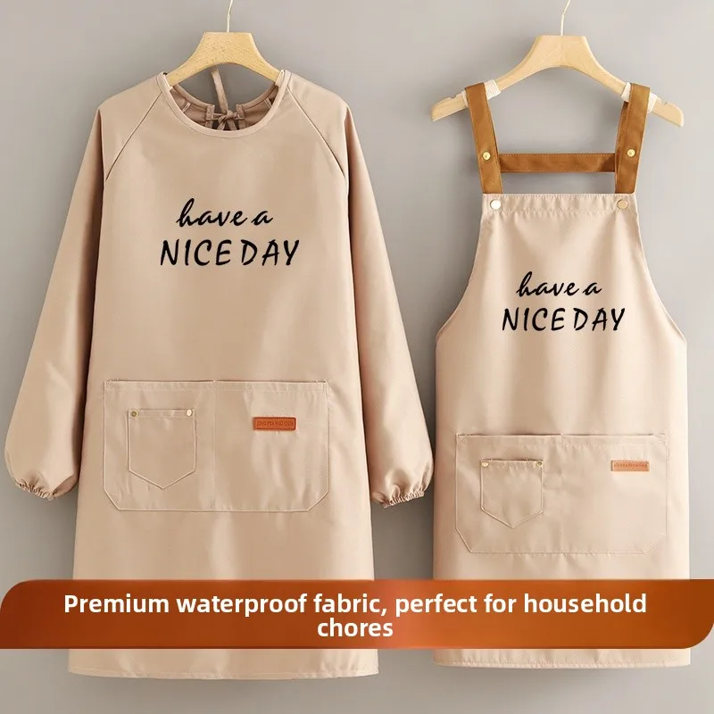 

Japanese Style Long Sleeve Apron Women's New Home Kitchen Waterproof Oil Resistant Nail Art Work Uniform Waist Apron Dirt Res...