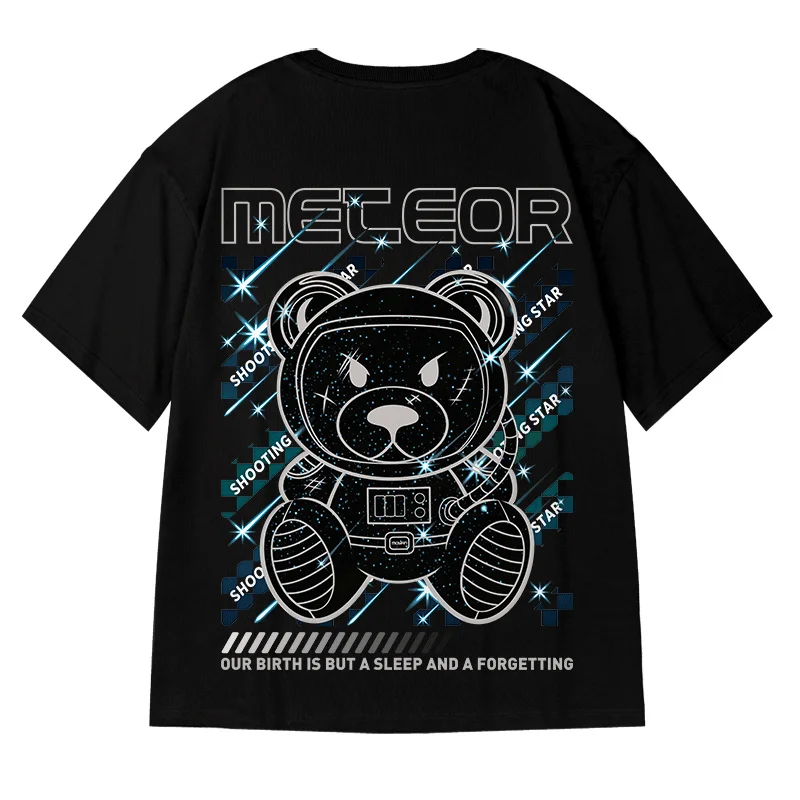 Meteor Bear Graphic T shirts Oversized Men\'s Short Sleeve T-shirts Streetwear Tops Clothing Harajuku Fashion Male Summer Tees