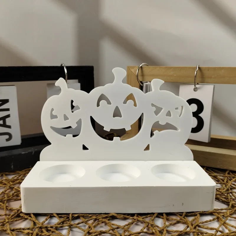 Halloween Triple Pumpkin Head Candle Holder Silicone Molds DIY Handmade Halloween Decorative Cement Plaster Candlestick Mould