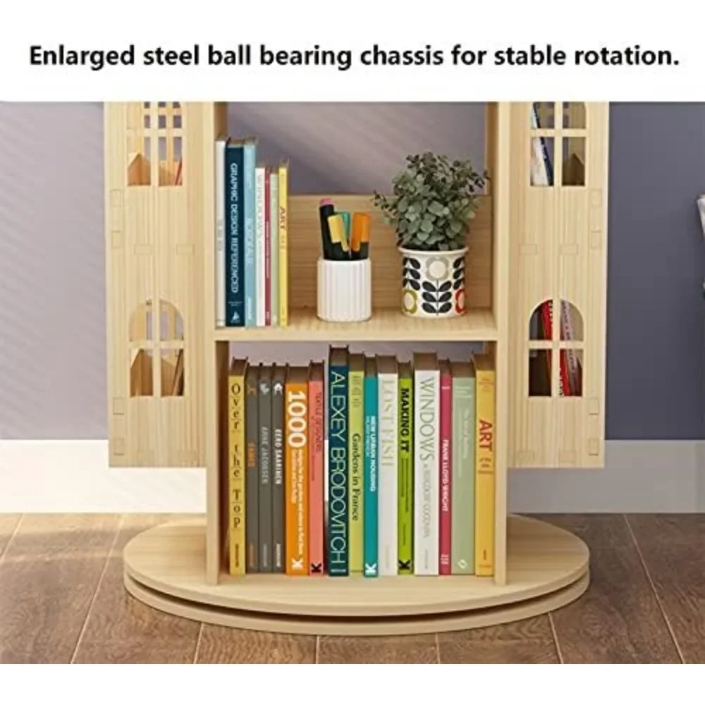 Rotating Bookshelf 360 Display Floor Standing Bookcase Storage Rack Children's Bookshelf, Wood Book Shelf Organizer Stand