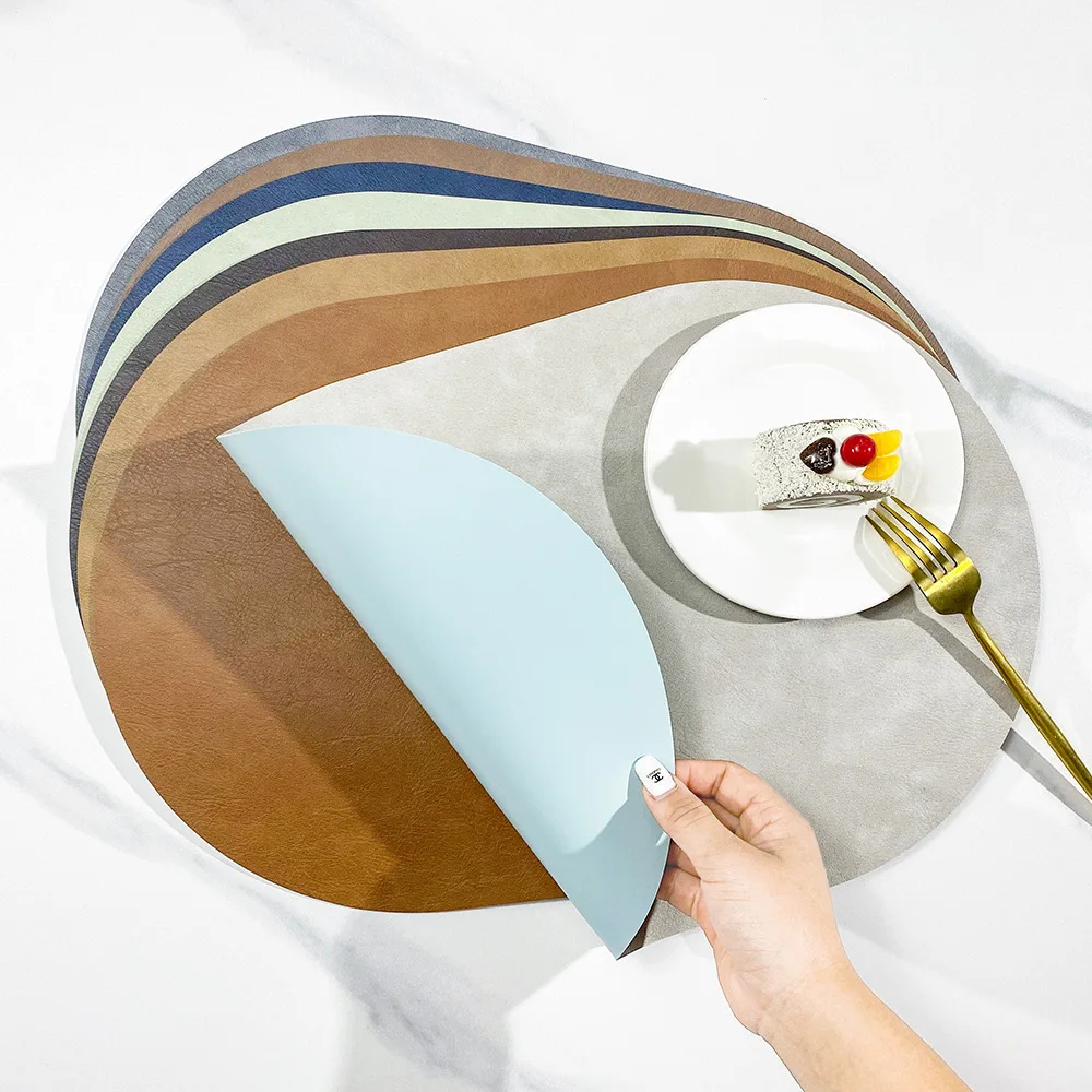 Mantel Individual ovalado de cuero PU con estampado de piel de vaca de doble cara, estilo nórdico, impermeable, resistente al aceite, decoración de mesa de comedor para Hotel y hogar